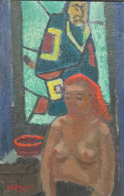 Seated Nude with Stained Glass Window